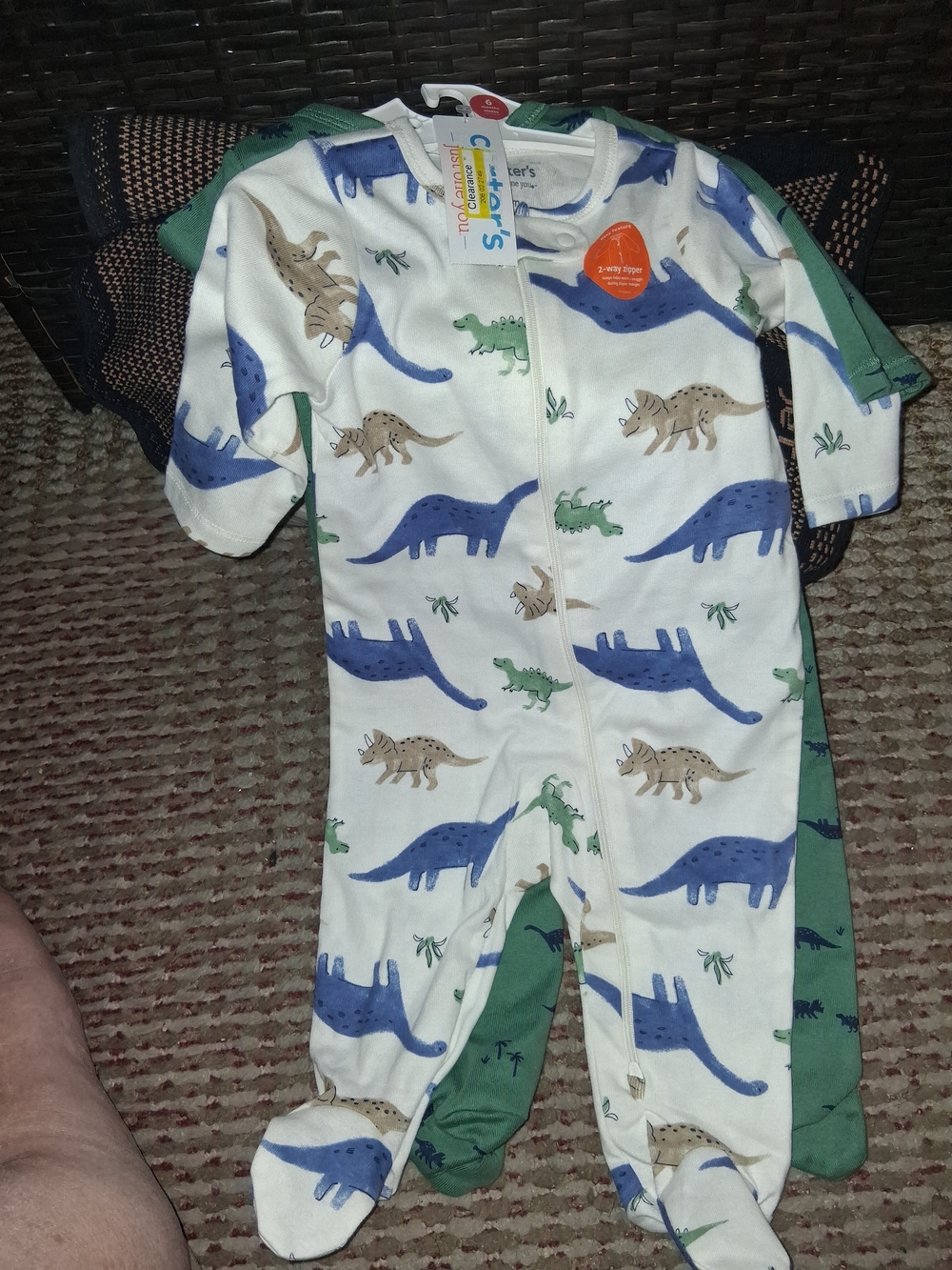 Carter's Dinosaur Print White Footed One-Piece Pajamas 2 Outfit One Price